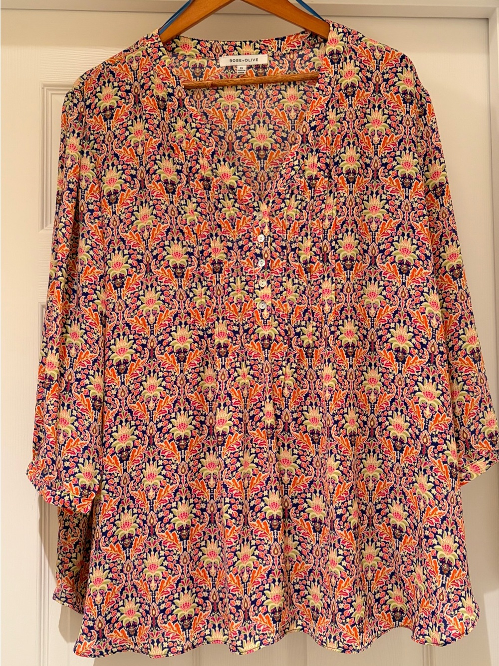 Rose & Olive Floral Tunic Blouse in Navy, Pink & Yellow